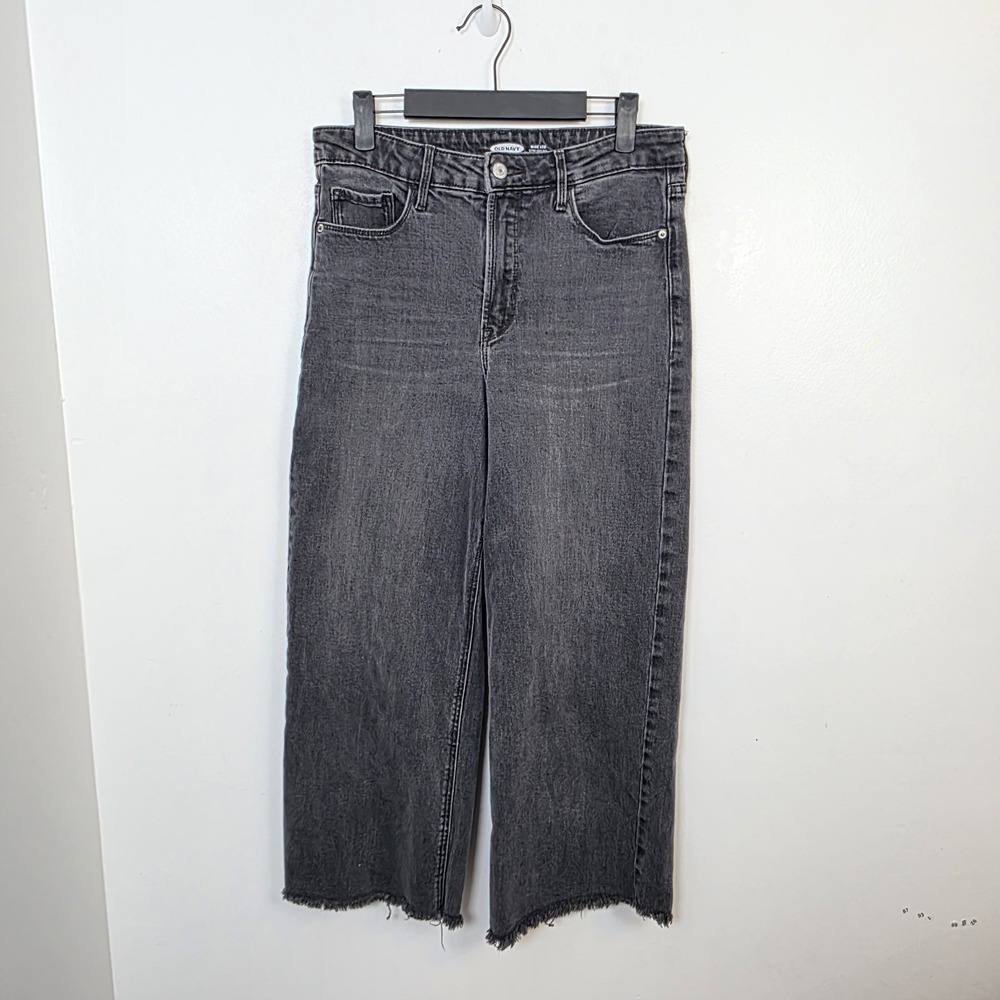 Old Navy Gray Extra High Rise Wide Leg Raw Hem Grunge Streetwear Jeans Sz 8 Pet.